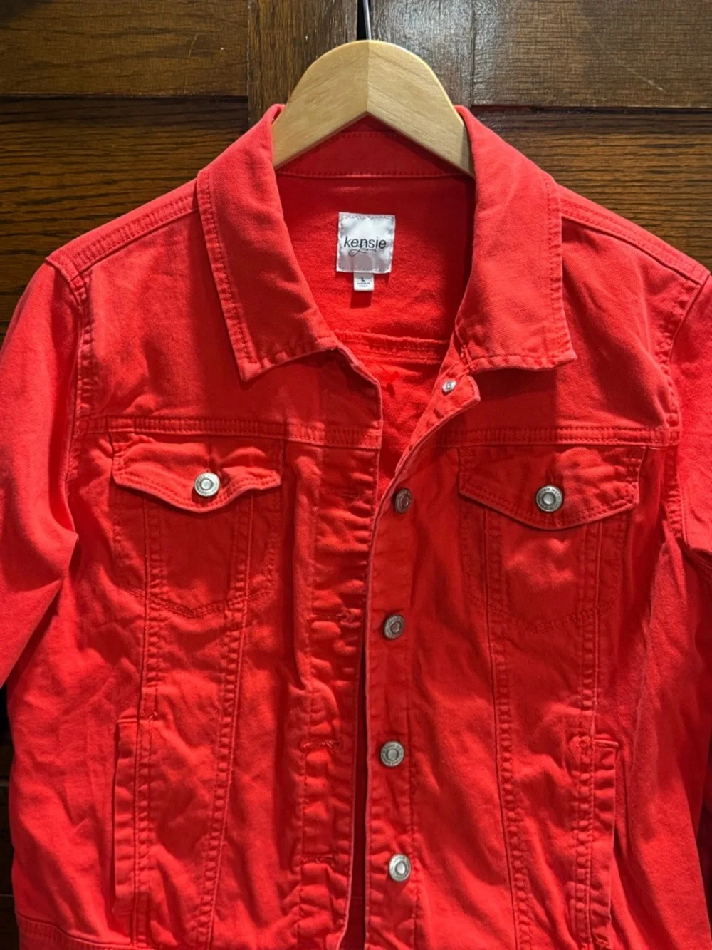 Kensie Jeans large bright red denim Jean jacket cropped button front cotton coat